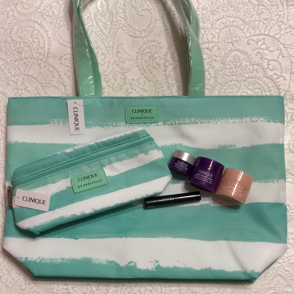 NWT! Clinique Large Tote & Skincare Smart Clinical Repair Face, Neck, Eye, Surge